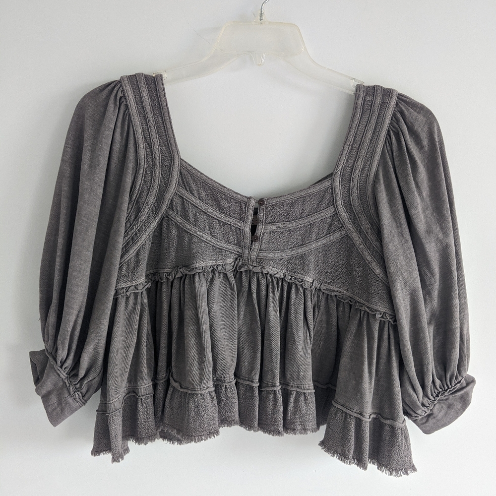 Free People Babydoll Cropped Top Charcoal